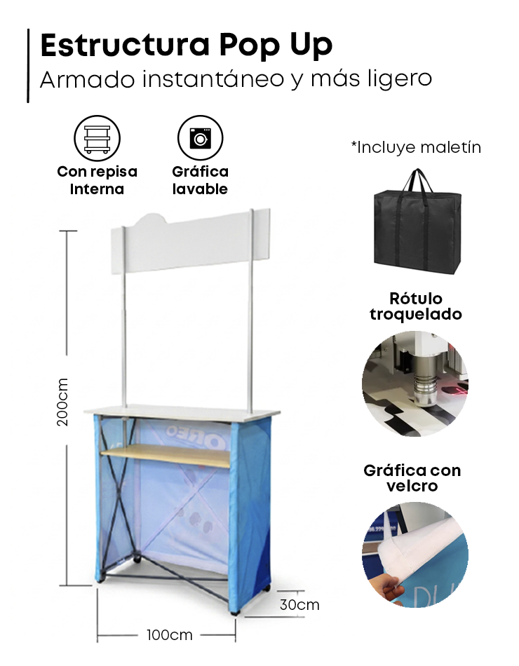Mesa Pop Up velcro recta nacional + letrero - 5