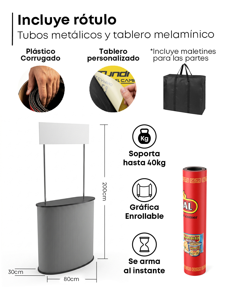 Mesa Enrollable Ovalada Medium + Rótulo + Repisa interna - 5